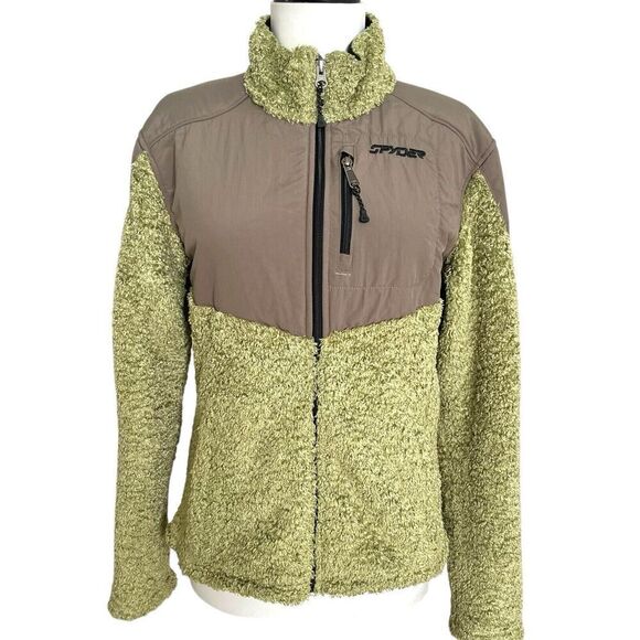 SPYDER Full Zip Fleece Sherpa Jacket 8 Green Ski Snowboard Layer Outdoor - Picture 1 of 11